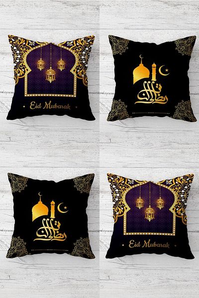 on the clouds Eid Mubarak Ramadan Crescent Moschee Model cu fermoar ascuns Husa de perna pentru scaun Set de huse de perna (4 buc)