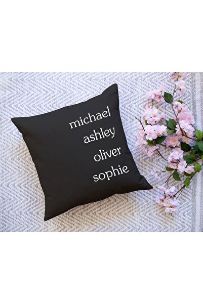 Bk Gift Kişiye Özel 4 Isimli Premium Kumaş Siyah Kırlent Yastık, Ev Hediyesi,...