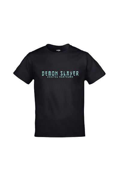 Orijin Tekstil Demon Slayer Zenitsu Agatsuma εμπρός και πίσω με στάμπα Unisex μαύρο μπλουζάκι