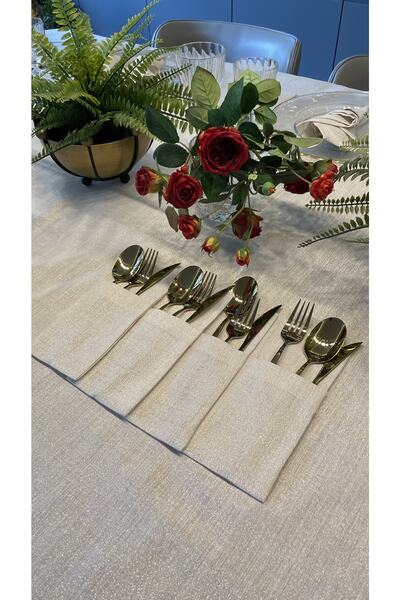 Decamor home Set de 6 tacâmuri Ecru - Set cu sclipici aurii