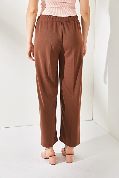 Olalook Dámské hořké hnědé kalhoty Palazzo s elastickým pasem s páskem PNT-19000211