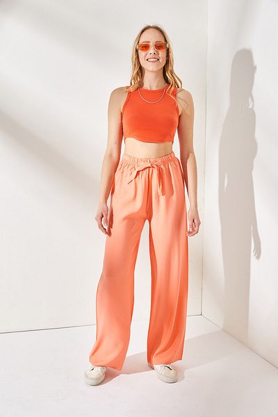 Olalook Women's Salmon Belted Elastic Waist Palazzo Ayrobin Trousers PNT-19000200