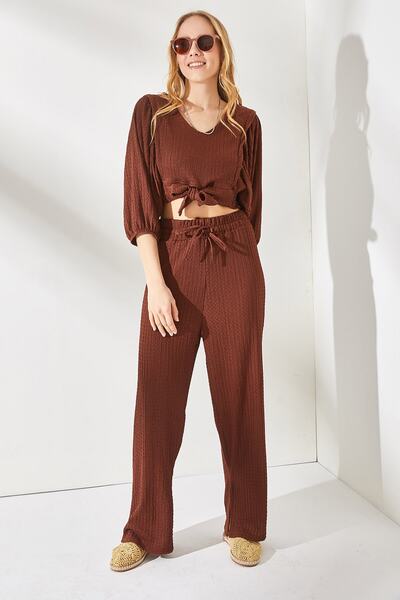 Olalook Női keserűbarna felső, denevér alsó hasított öltöny TKM-19000192