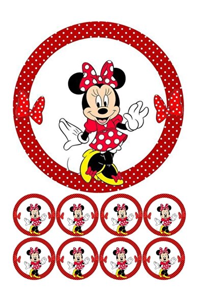 hediyehobihersey Minnie Mouse Resimli Yenilebilir Şeker Kağıt Pasta Ve 8 Adet...
