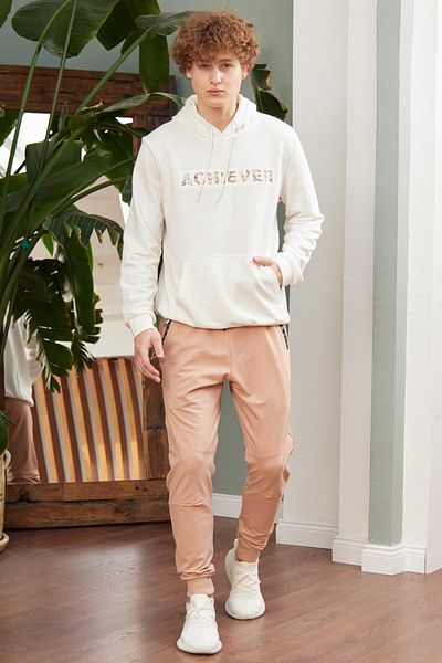 Danger Ανδρικό φούτερ με ελαστικό πόδι Regular Fit Milk Brown