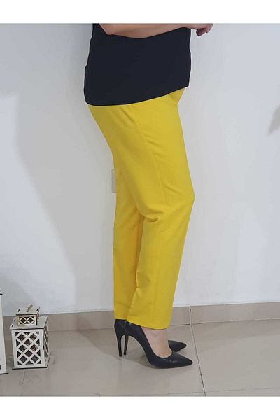 Melis Designer Large Size Classic Pencil Pants Yellow