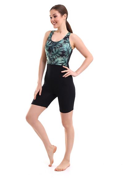 aykum Women's Swimmer Swimsuit with Long Shorts and Black Webbing