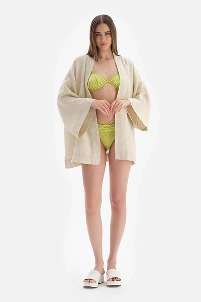 Dagi Beiger kurzer Leinenkimono