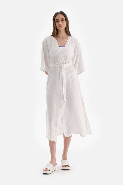 Dagi Weißer langer Kimono aus Leinen