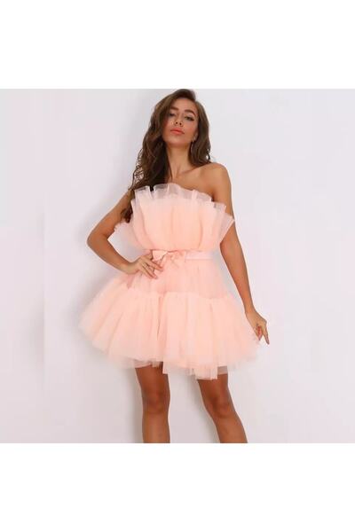 INDRESS Kadın Mini Pudra Tül Elbise