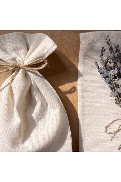 White Alamode Natural Raw Linen Drawstring Pouch 10 Pieces 10x13 Cm