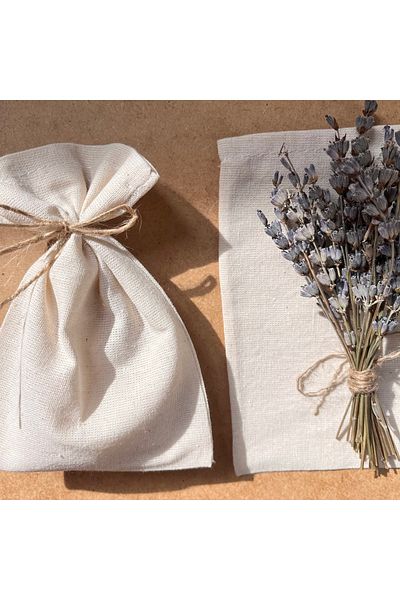 White Alamode Natural Raw Linen Drawstring Pouch 10 Pieces 10x13 Cm