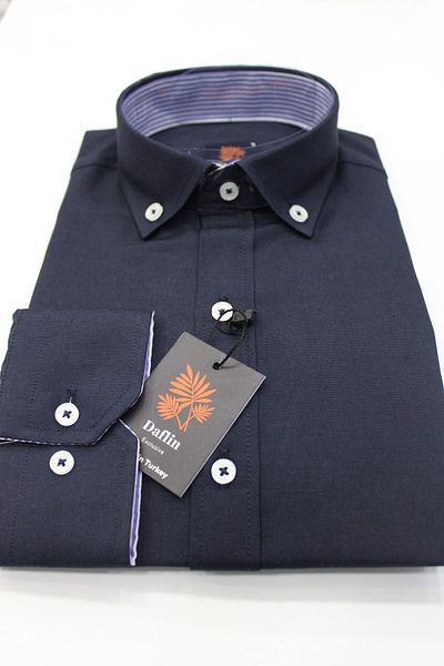 Daflin Slimfit Buttoned Collar Dark Navy Blue Men's Shirt