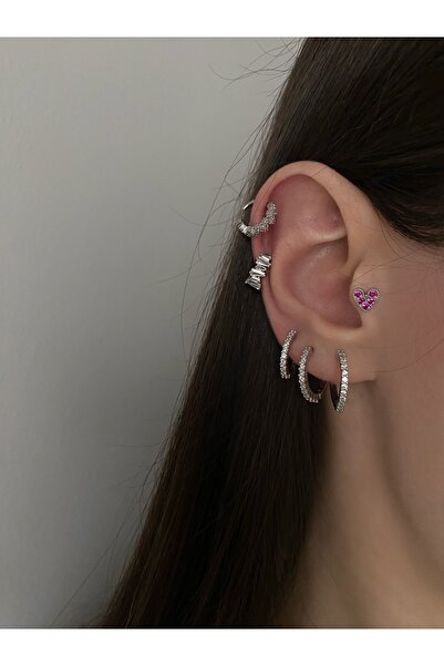 Okkostore Taşlı Halka Model 3'lü Küpe