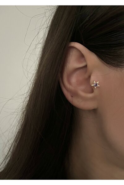 Okkostore Cerrahi Çelik Renkli Taşlı Yıldız Tragus Piercing