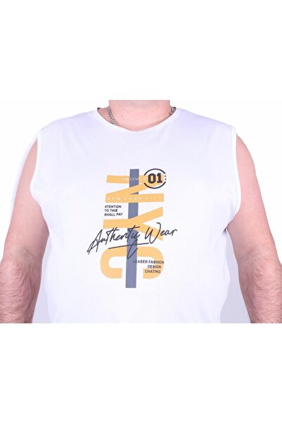 MocGrande Ανδρικό αμάνικο μπλουζάκι με στάμπα μεγάλου μεγέθους Nyc 23140 Λευκό