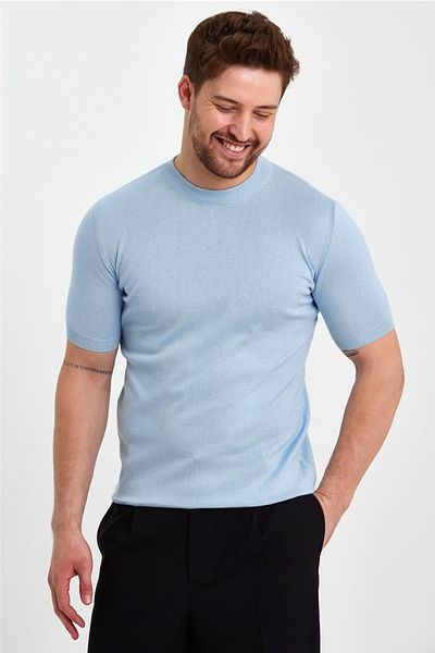 COOL TARZ Μπλε ανδρικό μπλουζάκι Half Fisherman Flat Knitwear-trz19129r09s