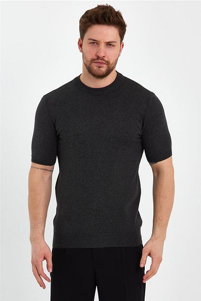 COOL TARZ Σκούρο καπνιστό ανδρικό μπλουζάκι Half Fisherman απλό πλεκτό-trz19129r13s