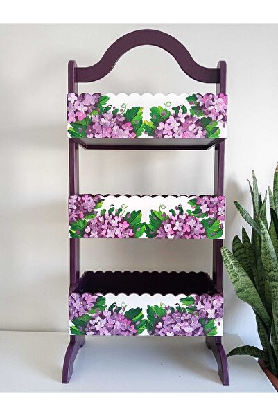 ASLI El Boyaması Ahşap Sebzelik Üç Raflı