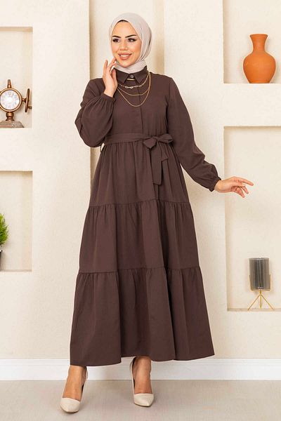 CNG MODA Frilly Hijab Dress Brown