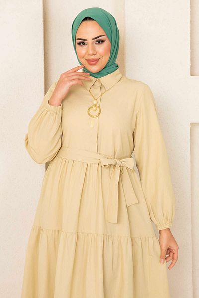 CNG MODA Frilly Hijab Dress Beige