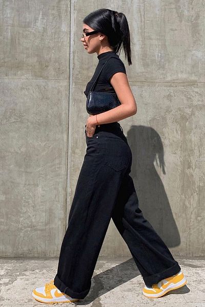 LİMABEL High Waist Lycra Black Palazzo Denim Trousers Wide Leg Jeans