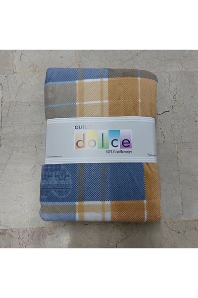 Dolce Soft Mink Double Blanket / Blue - Brown - White Plaid