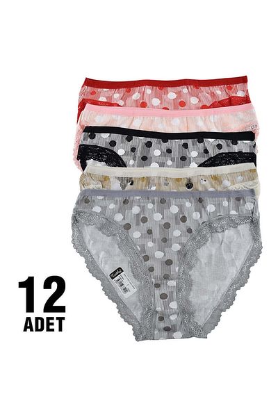 ÇamaşırcımShop Pachet de 12 Chiloți de bikini Passion Pebble 0530 Dantela Buline Elastan