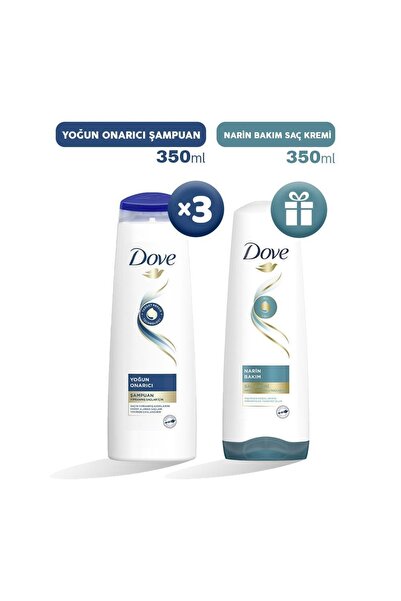 Dove Şampuan Yoğun Onarıcı 350 Ml X 3, Saç Kremi Hediyeli