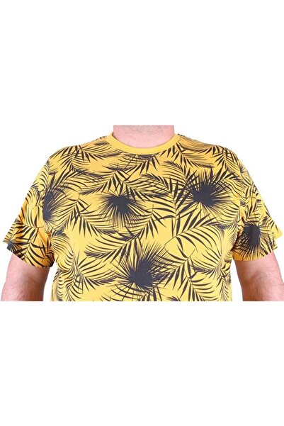Starbattal Large Size Crew Neck T-Shirt Palm Leaf 23148 Yellow