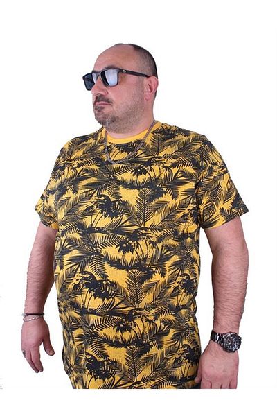 Starbattal Μπλουζάκι μεγάλου μεγέθους Crew Neck Beach Palm 23150 Κίτρινο