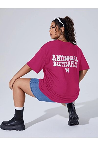 MOONBULL Γυναικείο μπλουζάκι Oversize Pink Antisocial Printed