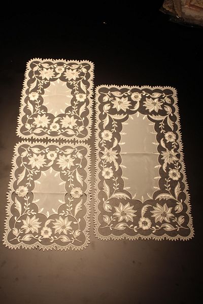 HUZUR ÇEYİZ Lily Patterned Church Work - 3-piece Coffee Table Set