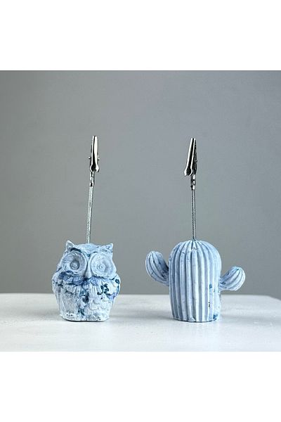 oasis decoration Owl And Cactus Blue Wave 2-Piece Note Holder Set