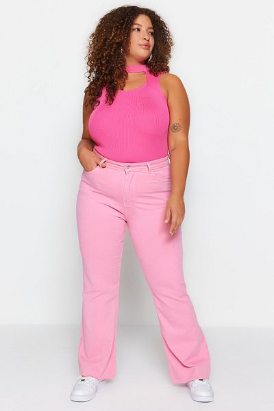 Trendyol Curve Pink High Waist Spanish Jeans with Cut-Outs TBBSS23AR00007