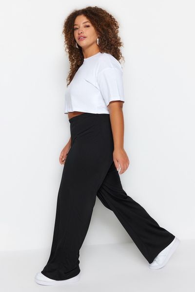 Trendyol Collection Black Ribbed Flare / Flare Leg High Waist Stretchy  Knitted Leggings Trousers TWOSS23PL00135 - Trendyol