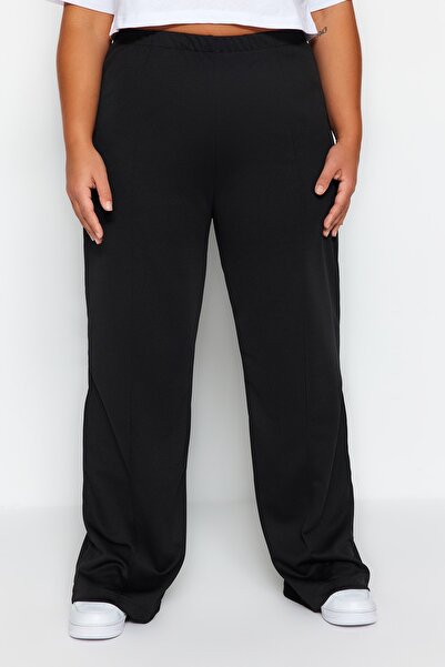 Trendyol Curve Black Crepe High Waist Ribbed Knitted Trousers TBBSS23AR00021