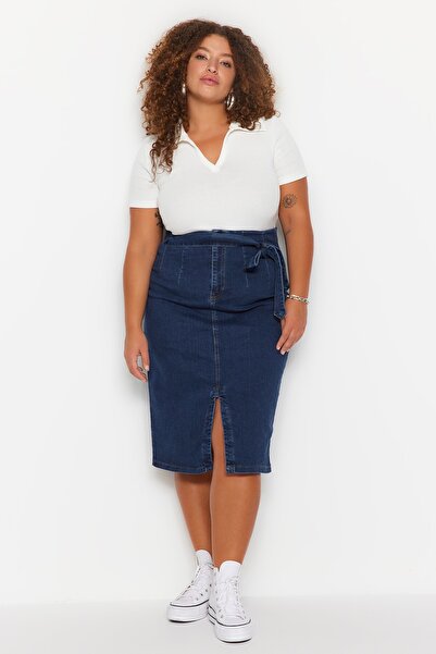 Trendyol Curve Plus Size Skirt - Blue - Mini