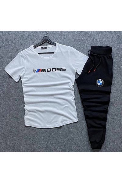 NewCabin New Season Slim Fit I'm Boss εμπριμέ μπλουζάκι - καλοκαιρινό Slim Fit Sweatpants Σετ 2 τεμαχίων