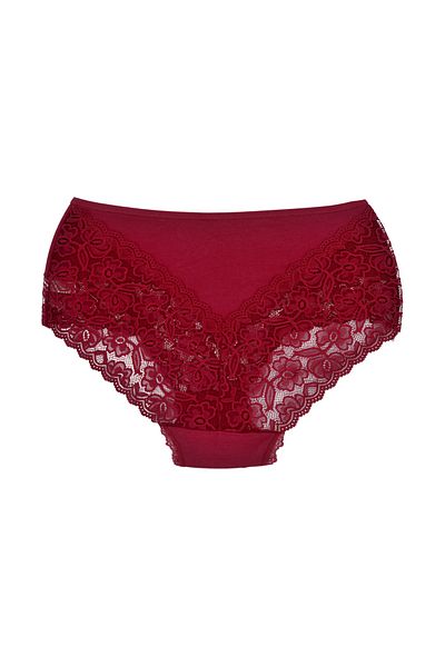 Zena Burgundy High Waist Plus Size Women's Panties with Lace Front and Back