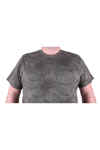 MocGrande Large Size Crew Neck T-Shirt Palm Leaf 23148 Khaki