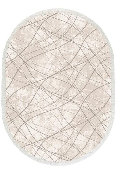 İpek Mekik Halı Sardes 6111a Oval Yumuşak Dokulu Modern Ve Geleneksel Desenli...