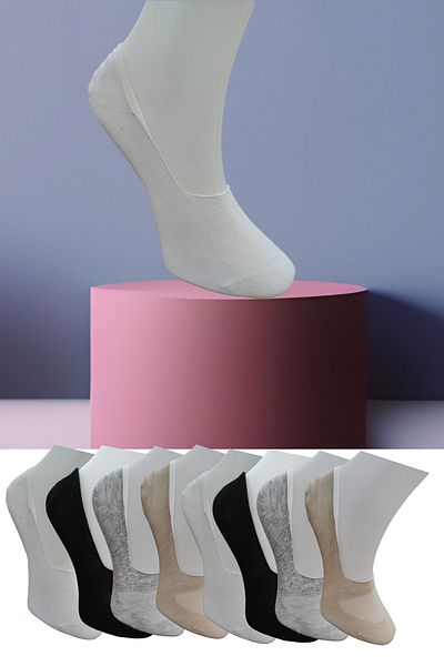 Leement socks Άνευ ραφής 8 ζεύγη χτενισμένες βαμβακερές αόρατες κάλτσες μπαλαρίνας με αντιολισθητικές ταινίες σιλικόνης