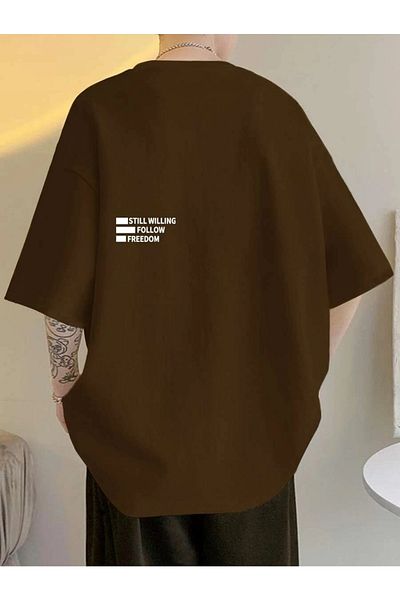 MOONBULL Übergroßes braunes „Still Willing Back“-T-Shirt mit Aufdruck
