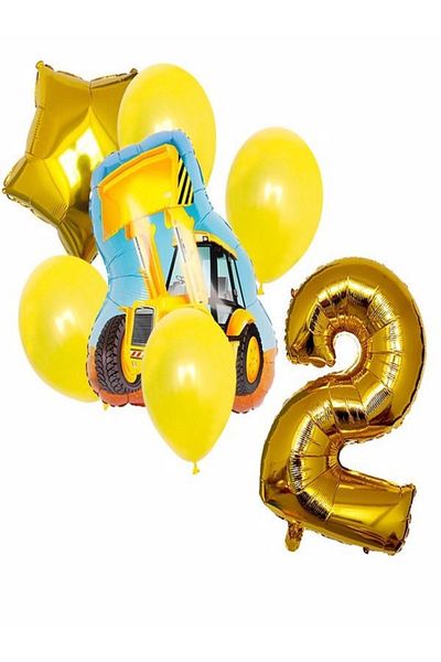 DÜVENCİ TİCARET Construction Balloon Bucket Birthday Age Set