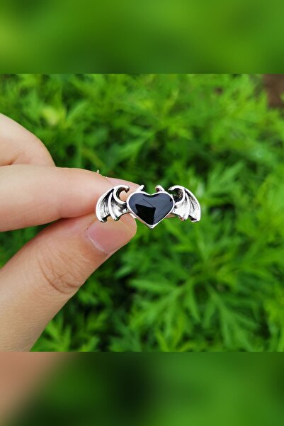 THE Gifts Unisex Gothic Kalp Heart Decor Çift Kanat Ayarlanabilir Yüzük