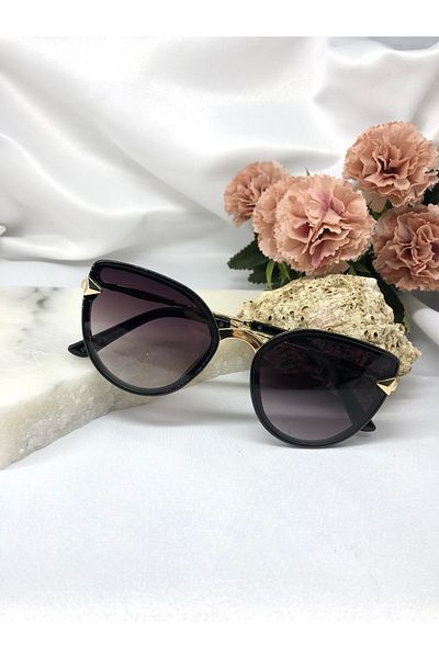 Di Caprio Siaro Cat Eye Gold Detailed Black Women's Sunglasses