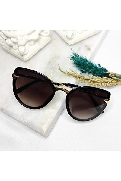 Di Caprio Siaro Cat Eye Gold Detailed Black Women's Sunglasses