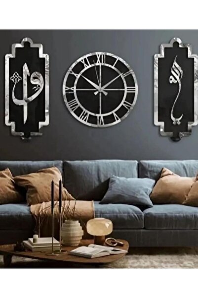 avm19 Gümüş Pleksi Aynalı Saat + Yan Aynalar 40x40