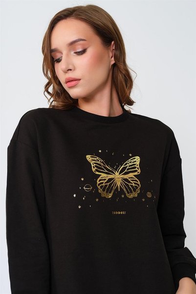 ESPİNA Women's Oversize Tunic Sweatshirt Black